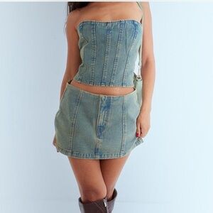 PrettyLittleThing Blue Denim Skirt Set